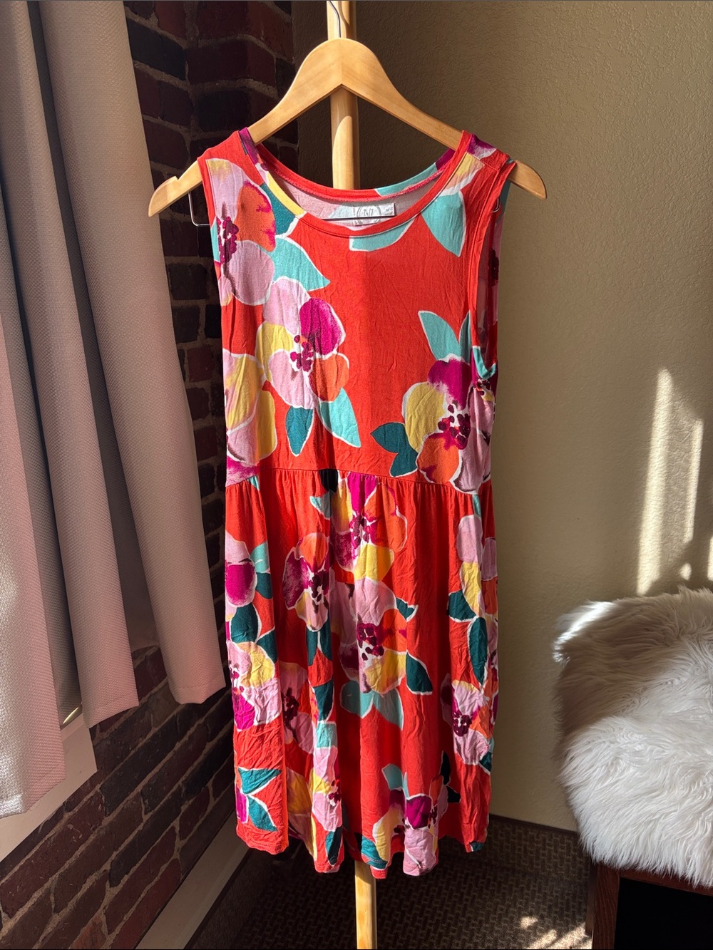 Maurices Coral Red Floral Sleeveless Mini Dress Size M